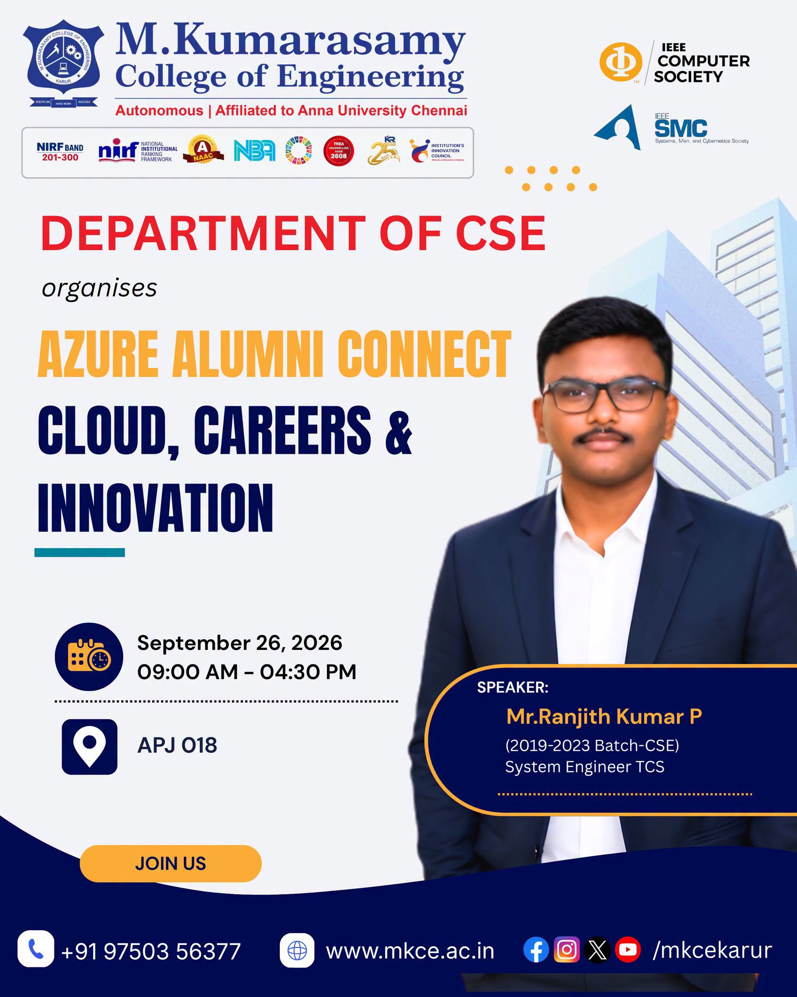 The Department of Computer Science and Engineering, M.Kumarasamy College of Engineering proudly pres